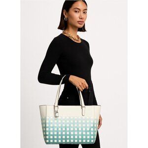 Coach Madison Gingham Leather tote blue purse bag